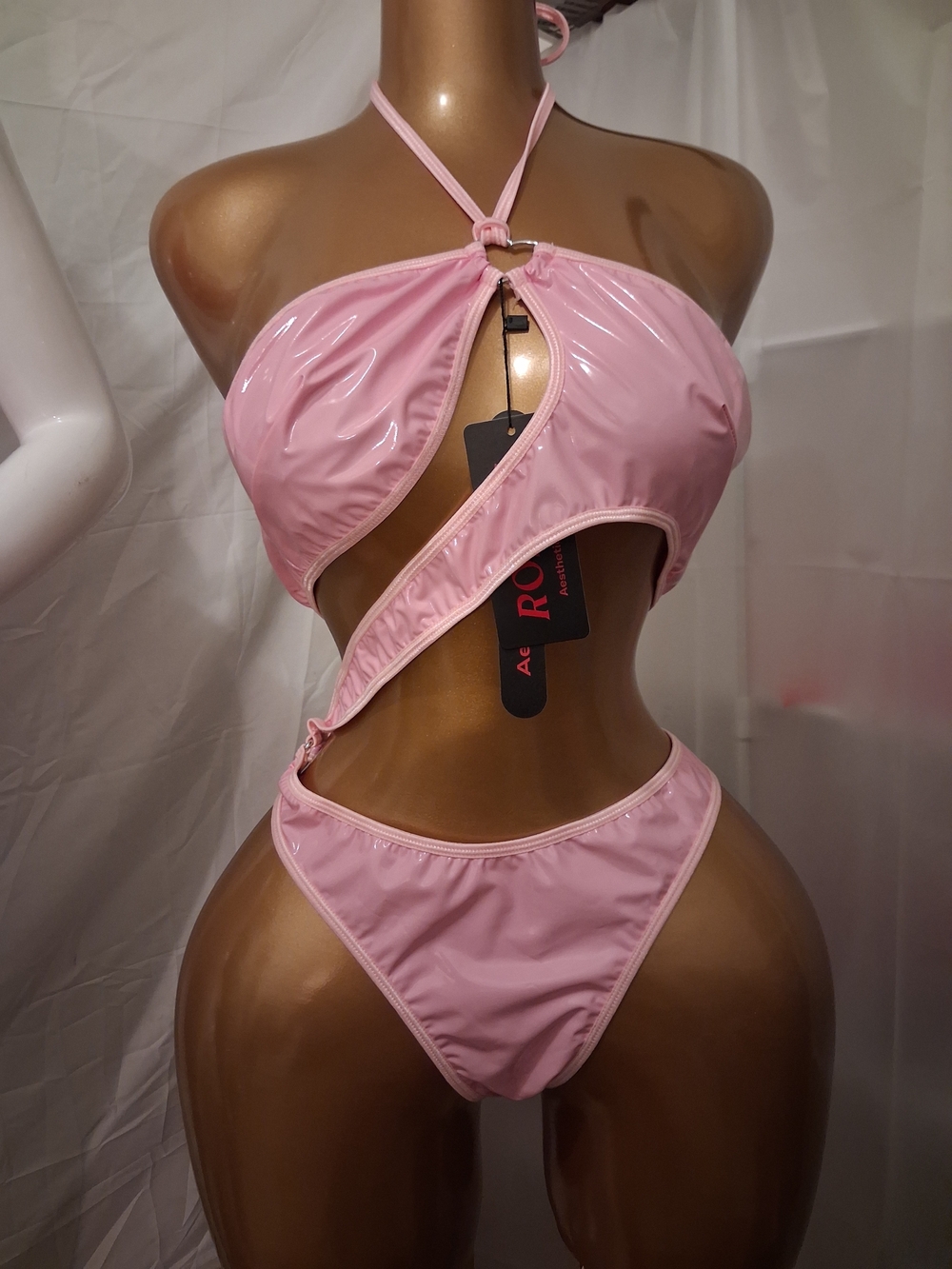 Pink Cutout Halter Monokini Bikini - Unbranded